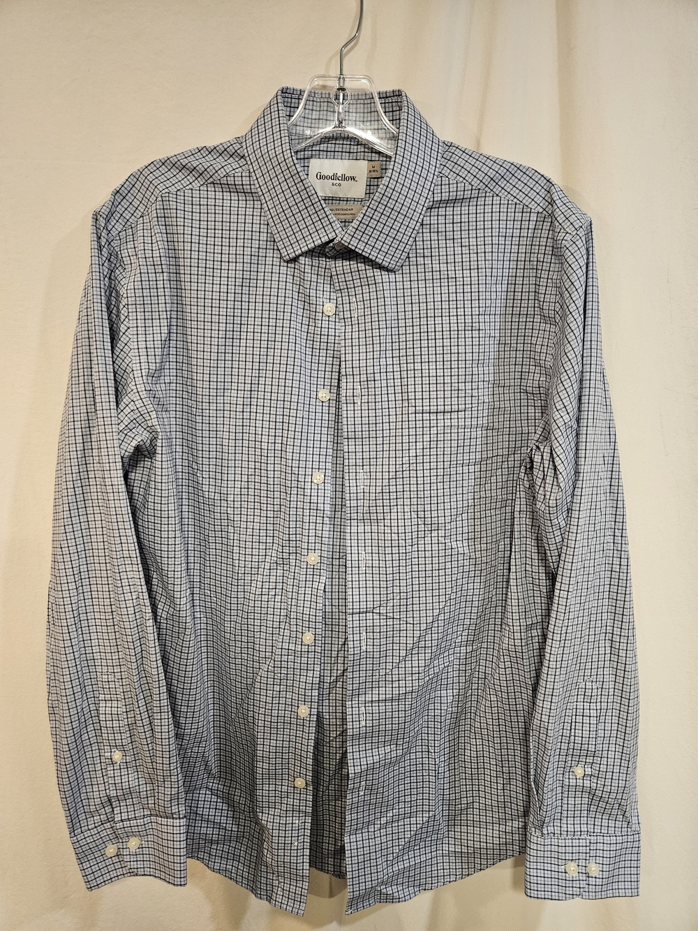 Goodfellow & Co Men's White and Blue Checked Dress Shirt